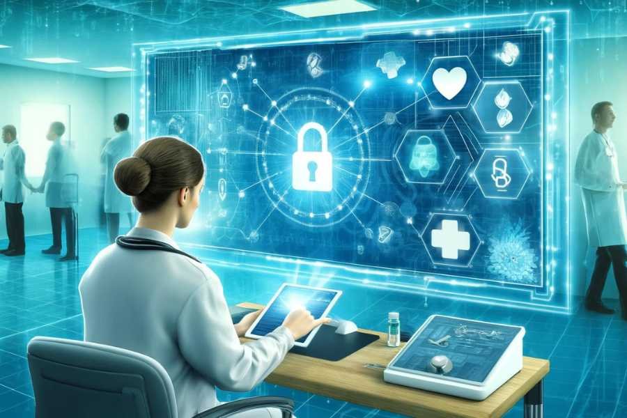 Aplicación de blockchain en el sector salud para proteger datos de pacientes.