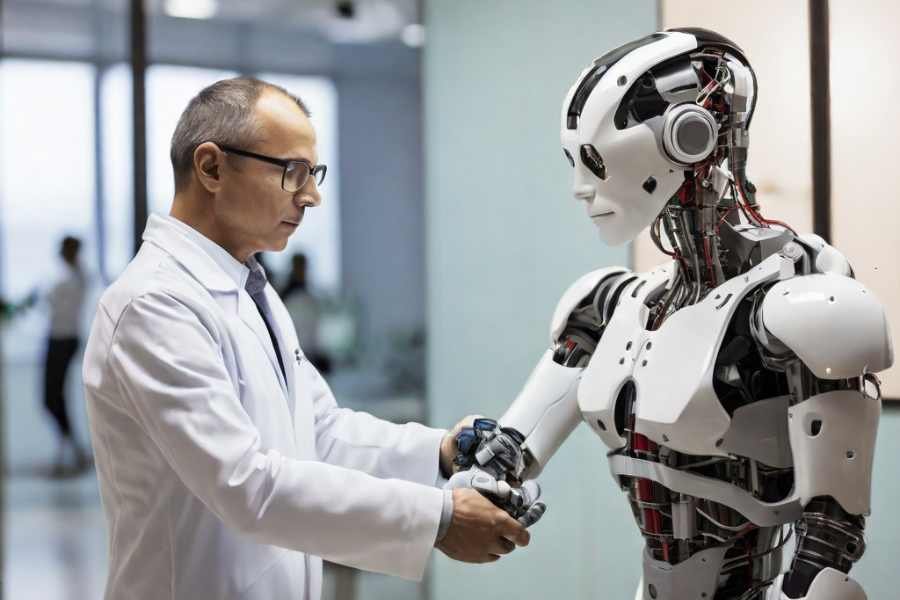 Robots de asistencia transportando suministros médicos en un hospital