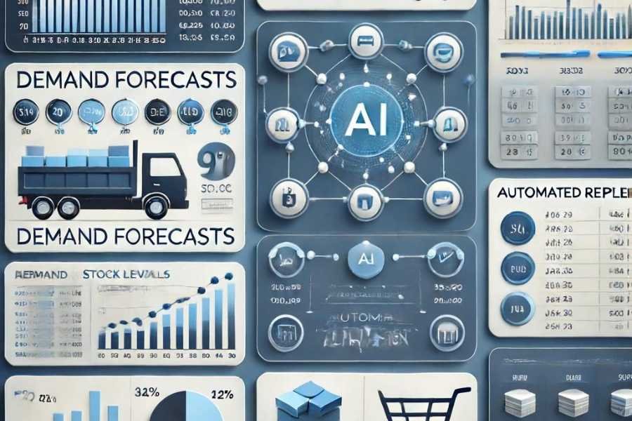 Algoritmos de IA analizando datos de inventario.