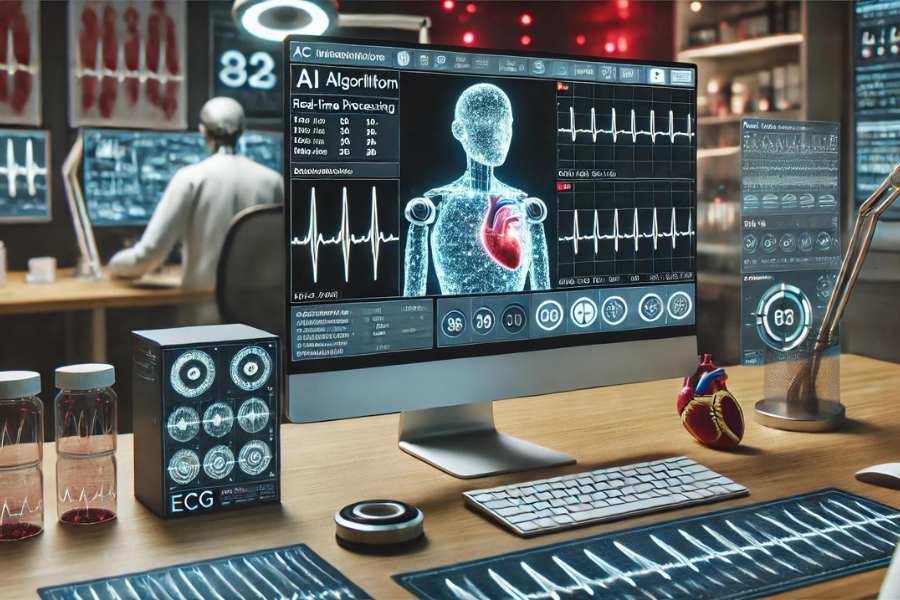 Algoritmo de IA analizando datos de ECG.