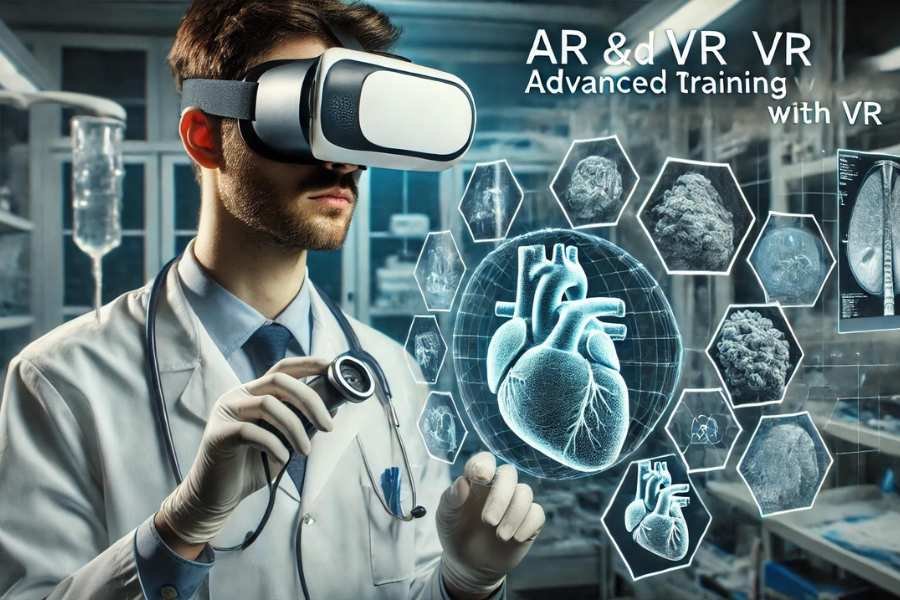 Doctor utilizando una simulación de realidad virtual para práctica médica.