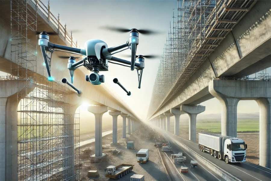 Drones inspeccionando un puente en construcción