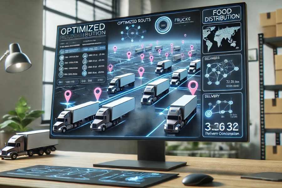 Plataforma digital que muestra rutas optimizadas para la distribución de alimentos.