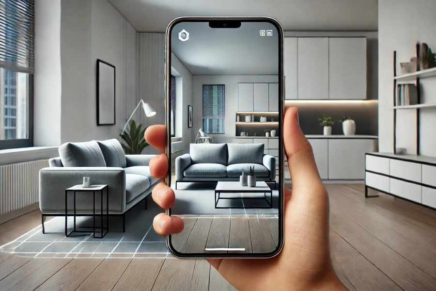 Visualización de muebles con realidad aumentada en el hogar mediante la app de IKEA.