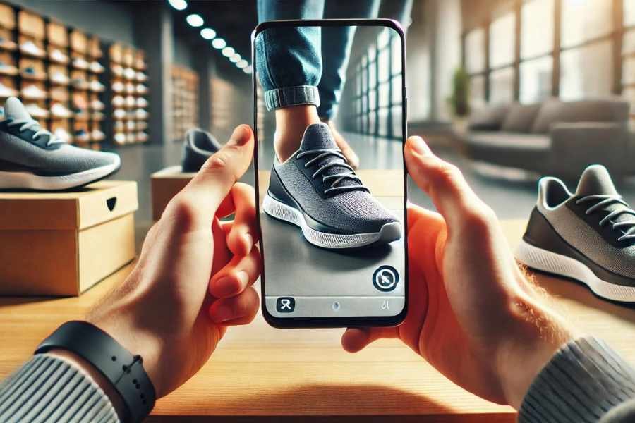 Prueba virtual de zapatillas Nike usando RA en una aplicación móvil.