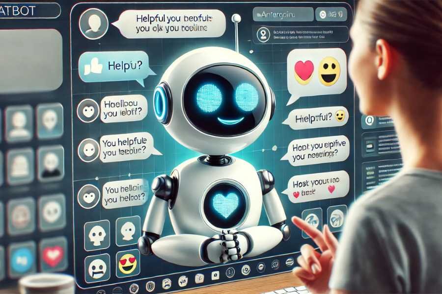 Chatbot de IA conversando con un usuario en una plataforma de redes sociales, ofreciendo atención al cliente automatizada.