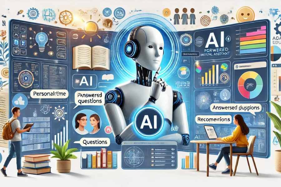 Asistente virtual de IA interactuando con estudiantes en un entorno digital educativo