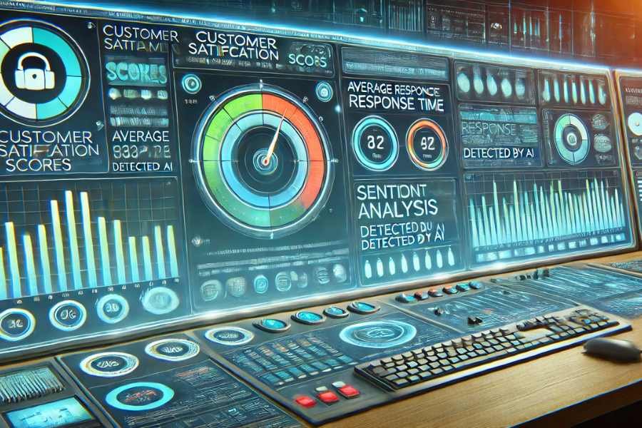 Panel de analítica con métricas de rendimiento en centros de llamadas con IA.