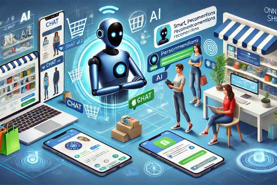 Asistente virtual de IA colaborando con clientes en una experiencia omnicanal