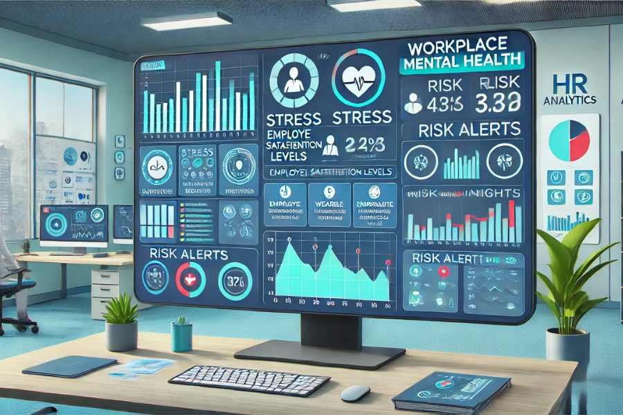 Dashboard de analytics mostrando métricas de salud mental en la empresa