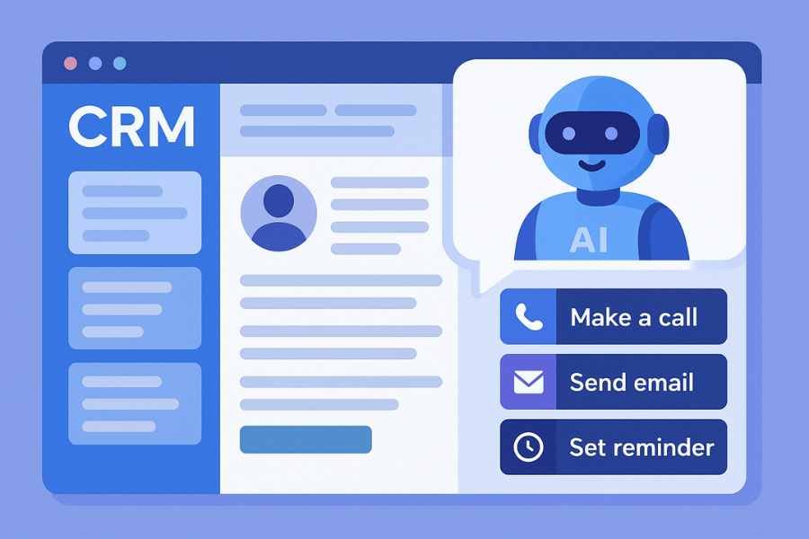 Asistente de IA dentro de un CRM sugiriendo acciones para mejorar la relación con un cliente.