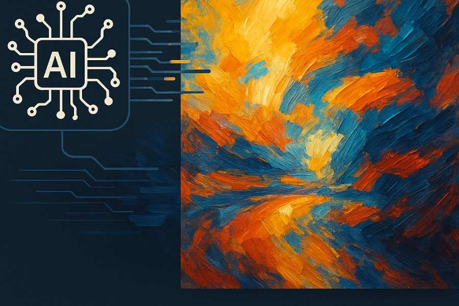 Red neuronal creando una obra de arte digital de forma autónoma.