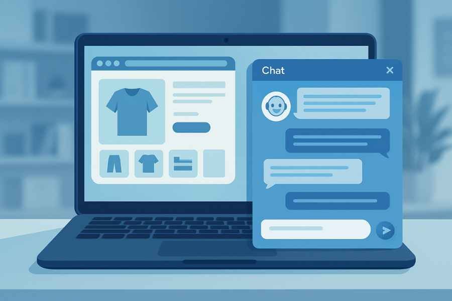 Asistente virtual atendiendo a clientes en una tienda online mediante un chat integrado.