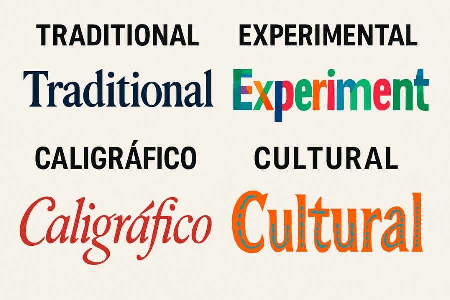 Visualización de tipografías generadas por IA en distintos estilos culturales y experimentales.