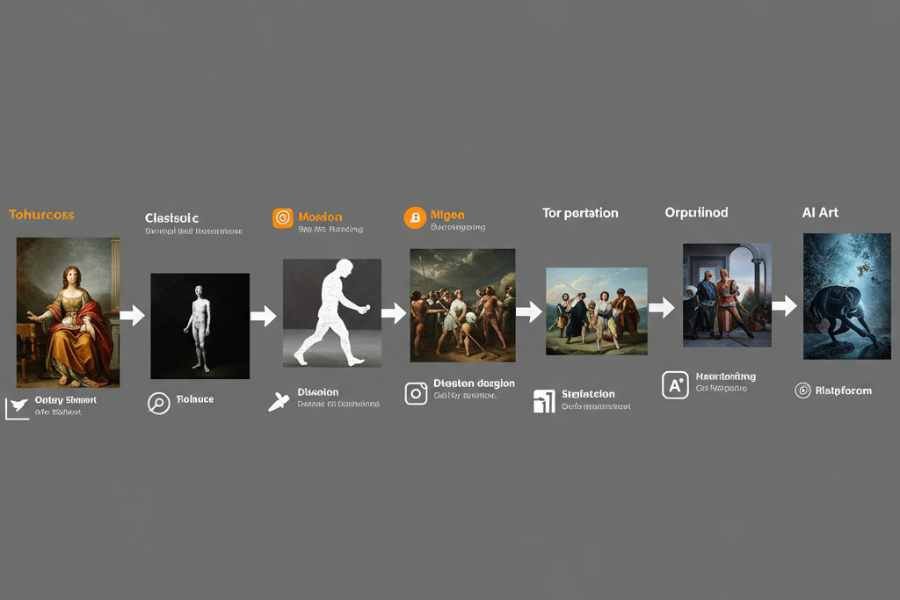 Evolución del arte con inteligencia artificial a lo largo del tiempo.