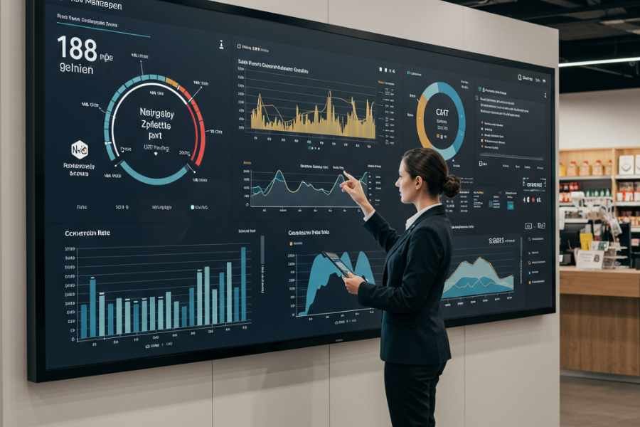 Panel de análisis con KPIs de satisfacción del cliente en una tienda de moda