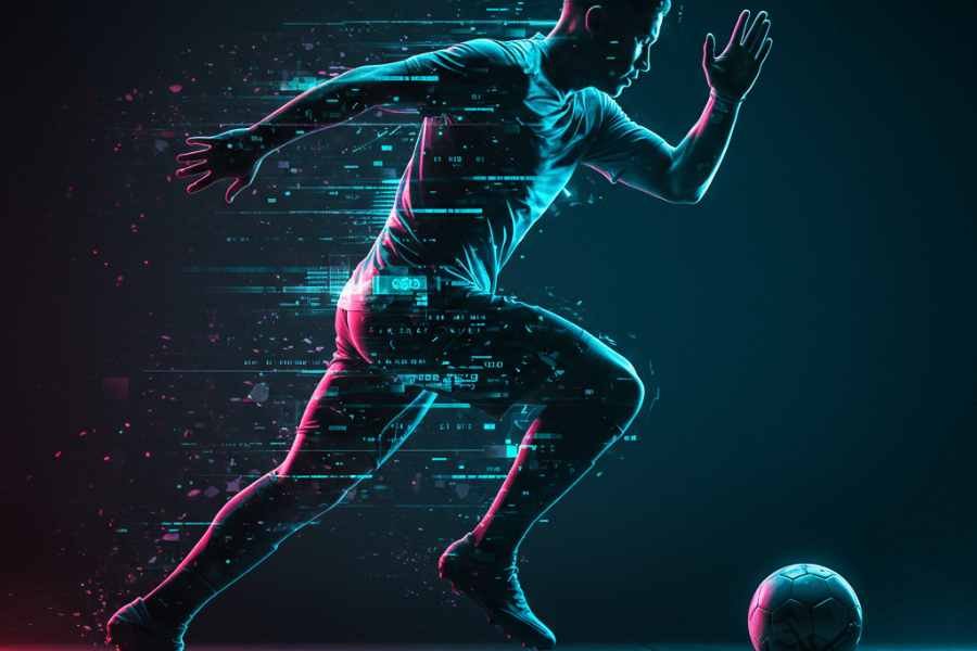 Atleta con superposición de datos de rendimiento deportivo en tiempo real
