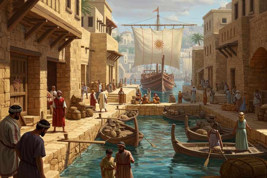 Recreación artística de un puerto fenicio animado por IA