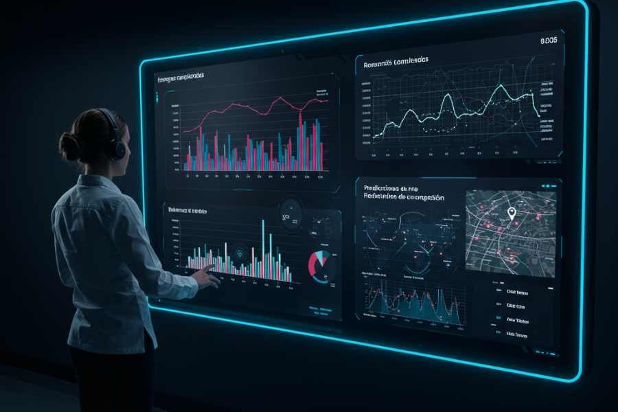 Plataforma de IA visualizando datos logísticos en tiempo real