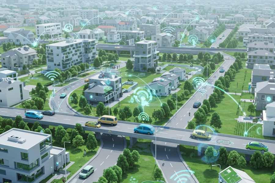 Ciudad inteligente con sistema de reciclaje conectado por IA