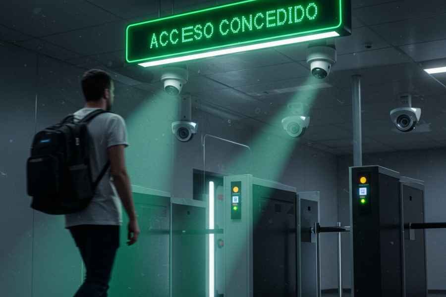 control de seguridad en aeropuerto con cámaras inteligentes y tecnología biométrica
