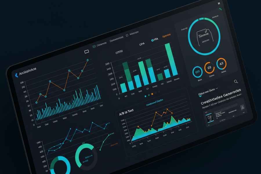 Dashboard que muestra métricas de campañas optimizadas con inteligencia artificial