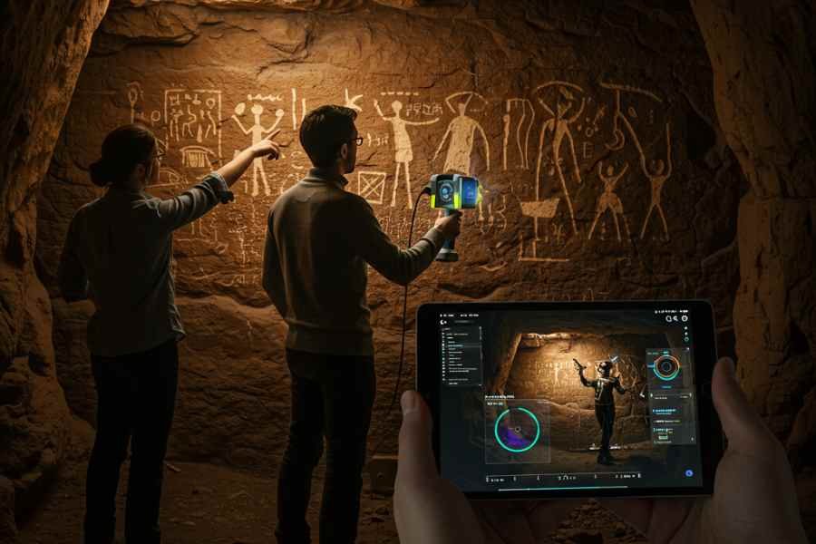 Escaneo 3D con IA de una cueva con arte rupestre prehistórico