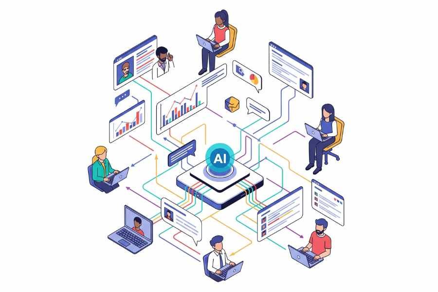 "Colaboración remota optimizada por inteligencia artificial."