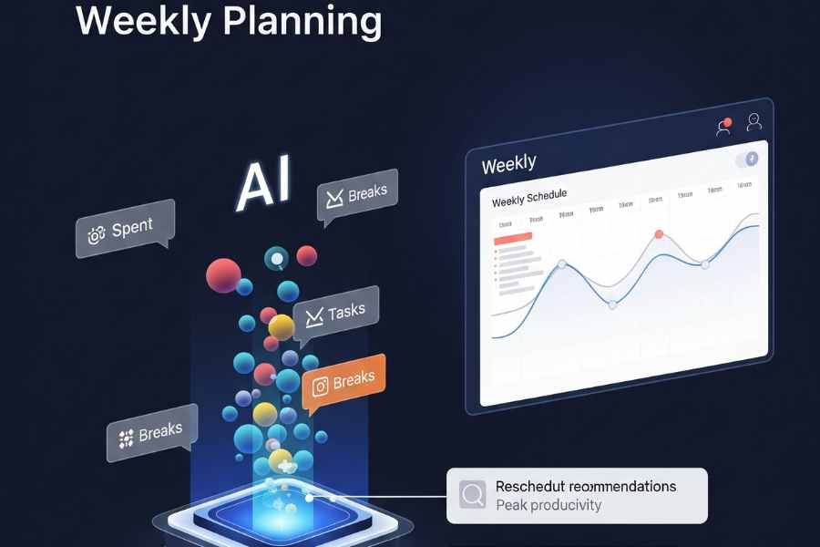 "Planificación semanal con inteligencia artificial, organización de tareas y prioridades."
