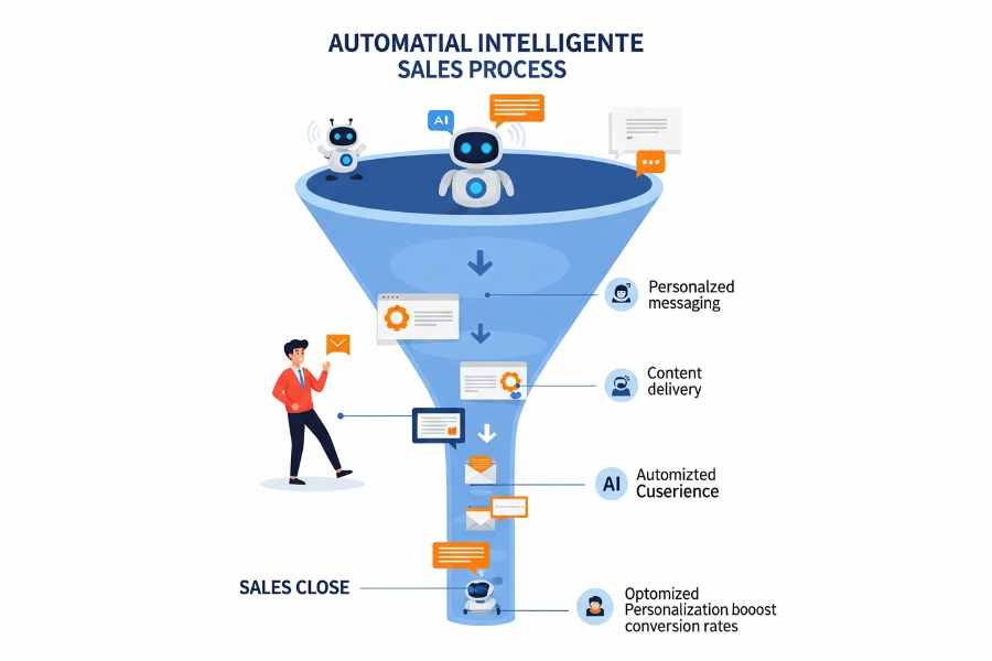 "Un chatbot de IA interactuando con un lead en el embudo de ventas."