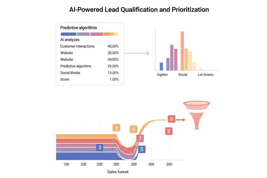"Análisis de datos de IA para la calificación de leads en un embudo de ventas."