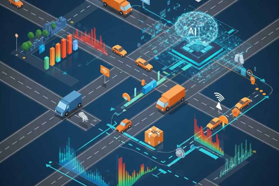 "Representación visual de la optimización de rutas de entrega utilizando inteligencia artificial."