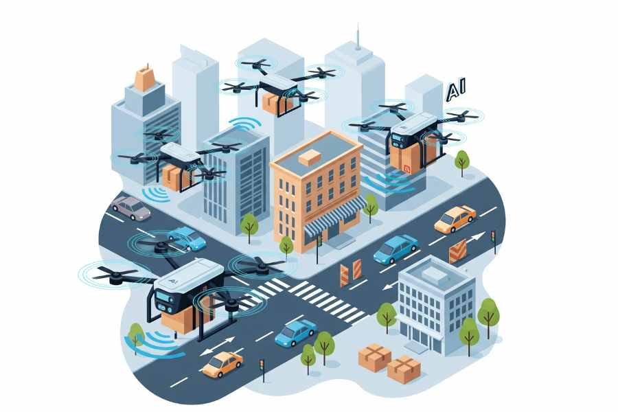 "Entrega rápida y eficiente mediante drones autónomos optimizados por inteligencia artificial."